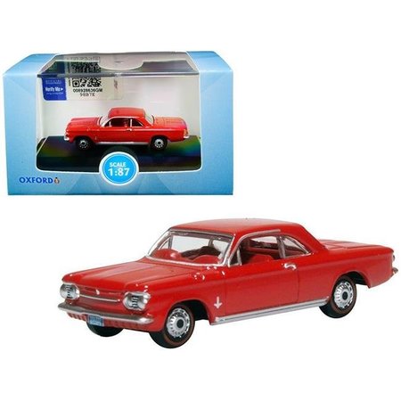 STAGES FOR ALL AGES 1963 Chevrolet Corvair Coupe Riverside Red with Red Interior 1 by 87 HO Scale Diecast Model Car ST1541590